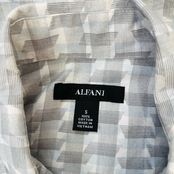 Alfani Button Front Long Sleeve Gray White Prisma Geo Print Causal Shirt Small - Picture 9 of 13